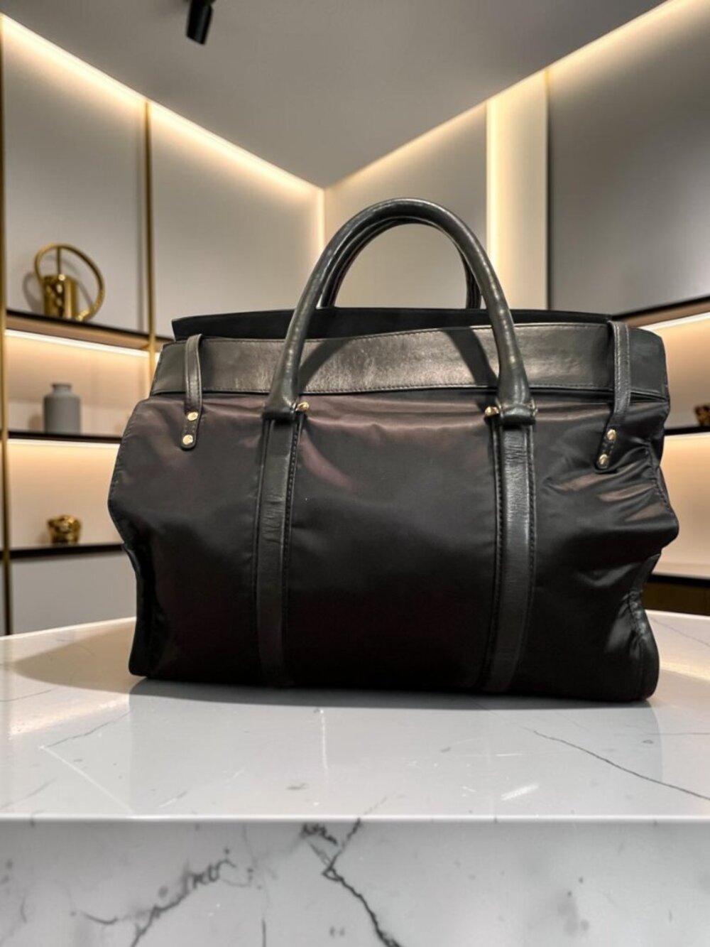 Henri Bendel Black Nylon & Leather Satchel – Good Pre‑Owned Condition - Picture 3 of 12